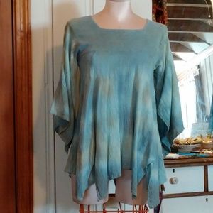 Blue Boho Top Tie Dye Flowing Festival Top